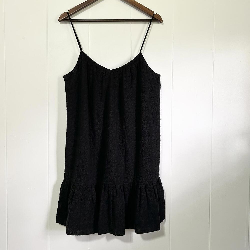 Madewell Black Embroidered Floral Spaghetti Strap Dress Women's Large